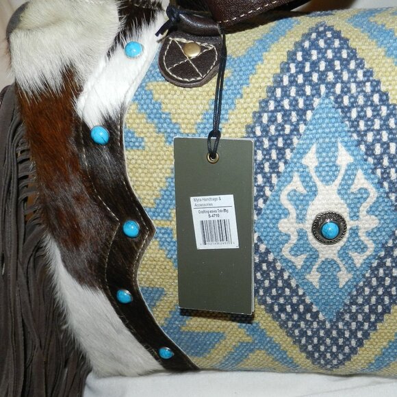 Myra Crashing Waves Fringed Hair On Leather Travel Tote Bag🆕FAST😮‍💨⚡🚚 - Picture 14 of 16